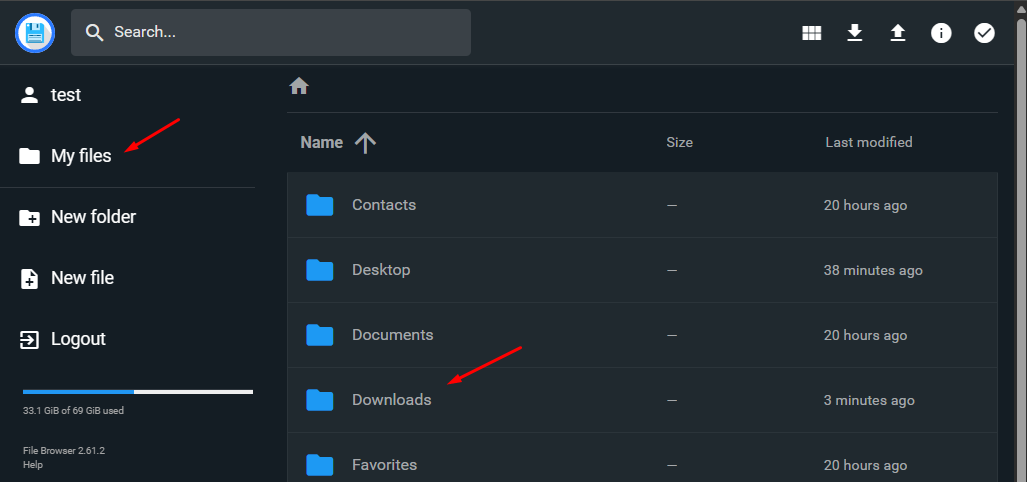 Папка Downloads в File Browser