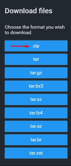 Выбор формата архива при скачивании