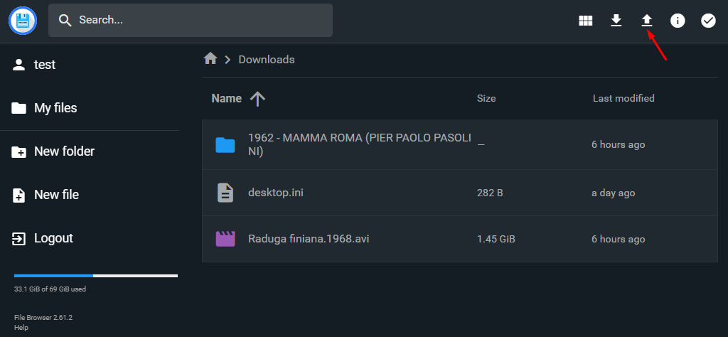 Кнопка загрузки в File Browser