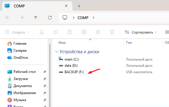Флешка BACKUP (F:)